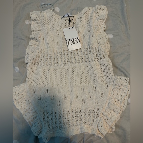 Zara Pointelle Ruffled Knit Top - Picture 7 of 9